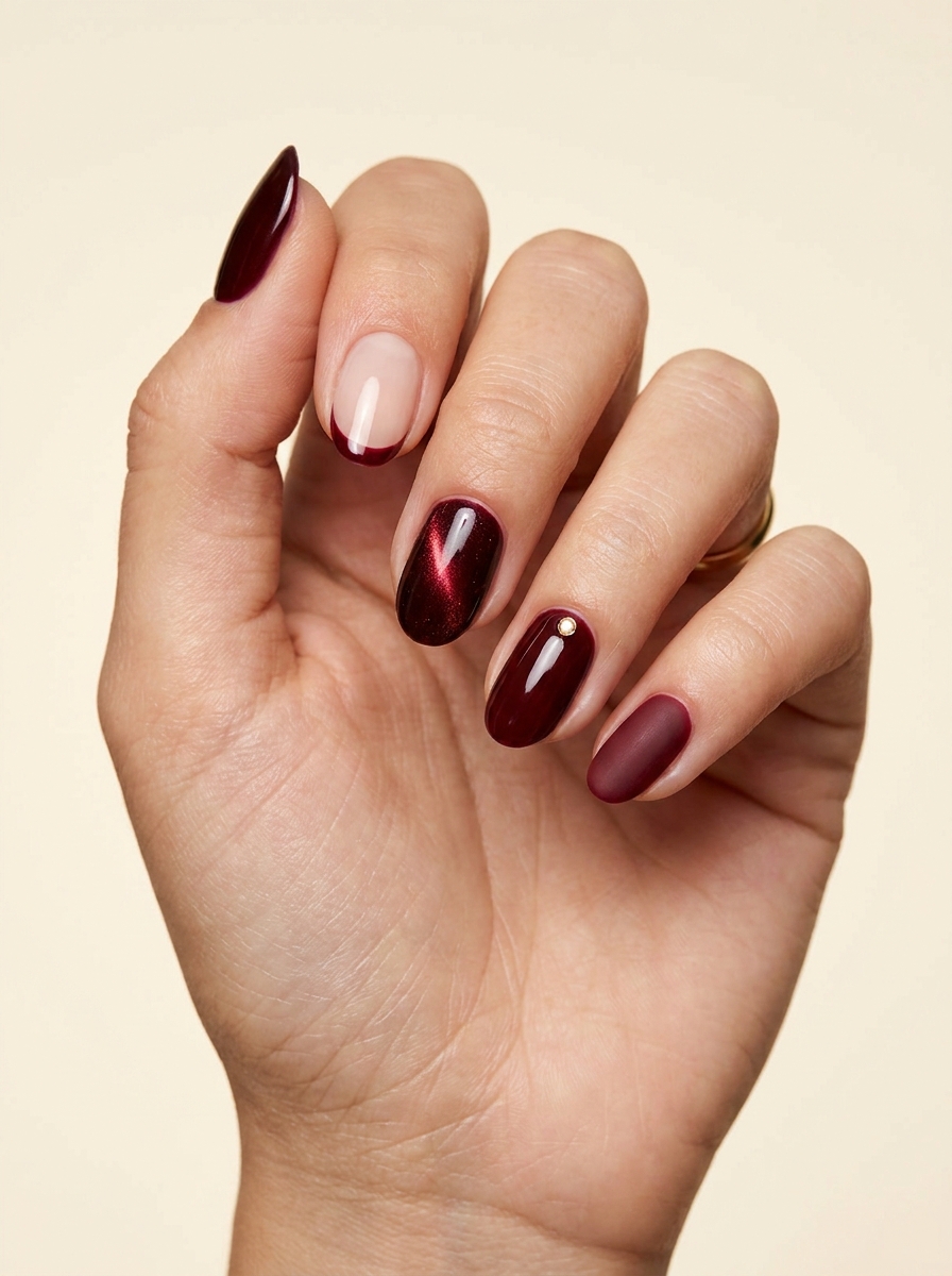 Modern Mixed Dark Red Nails als Dunkelrote Nägel Ideen Inspiration 2026